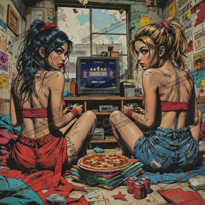 2 Gameuses : tableau street art ambiance destroy