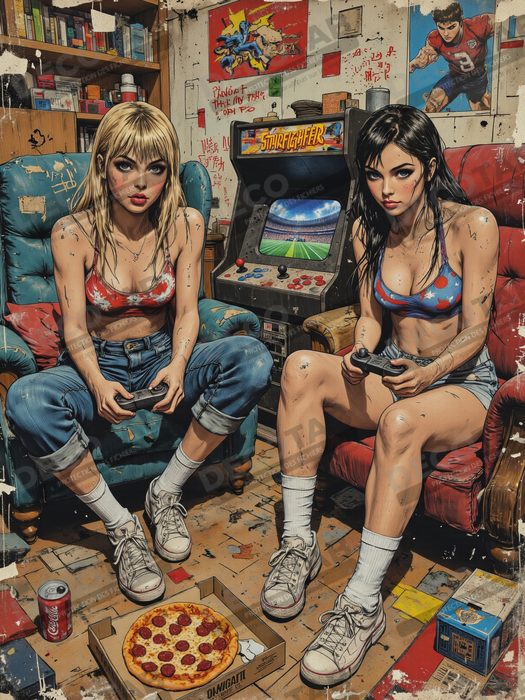 2 Gameuses : tableau street art ambiance destroy