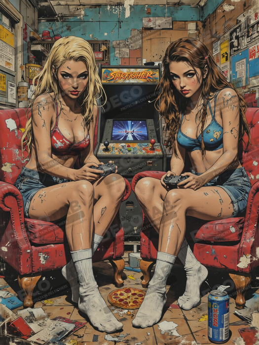 2 Gameuses : tableau street art ambiance destroy