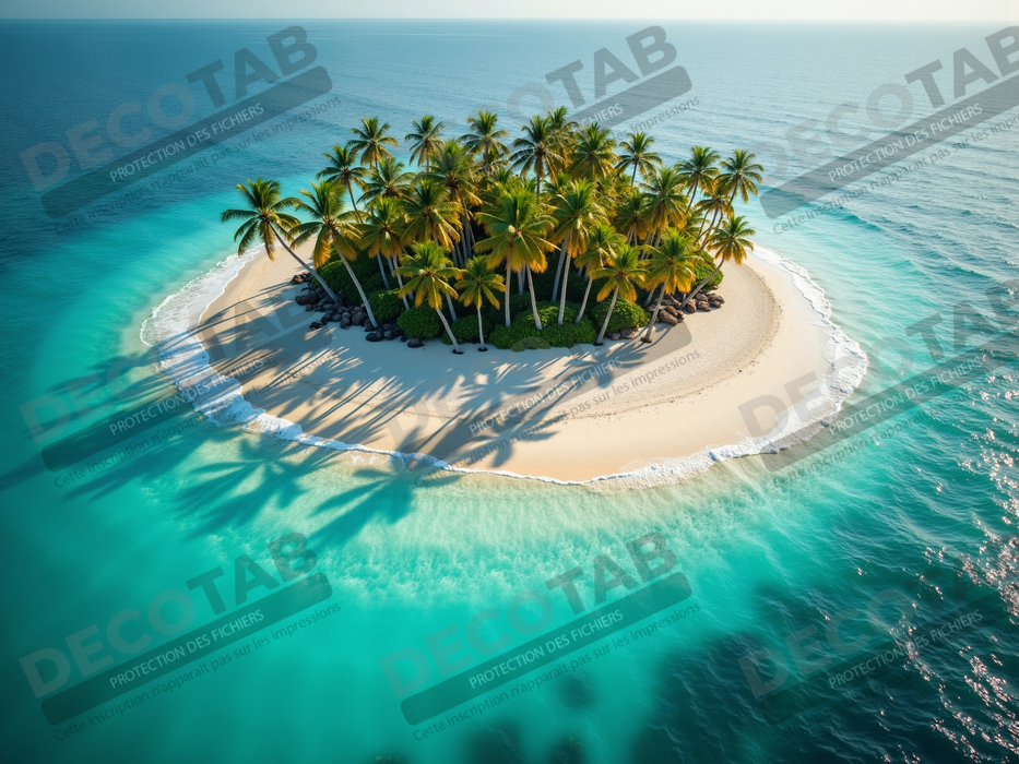 Tableau paysage aérien île déserte paradisiaque
