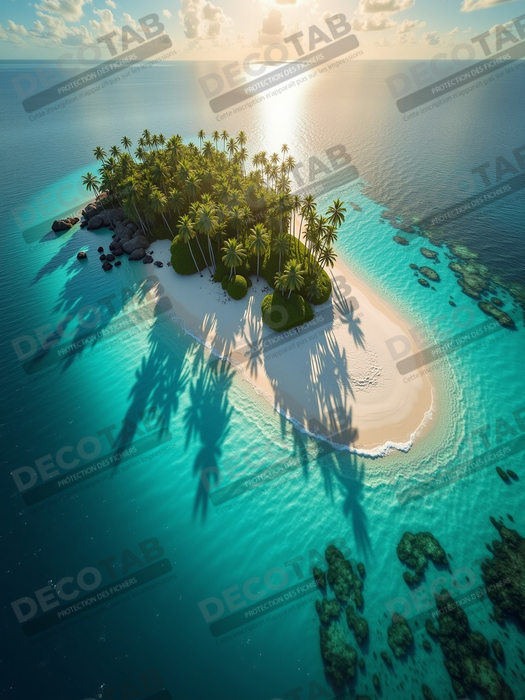 Tableau paysage aérien île déserte paradisiaque