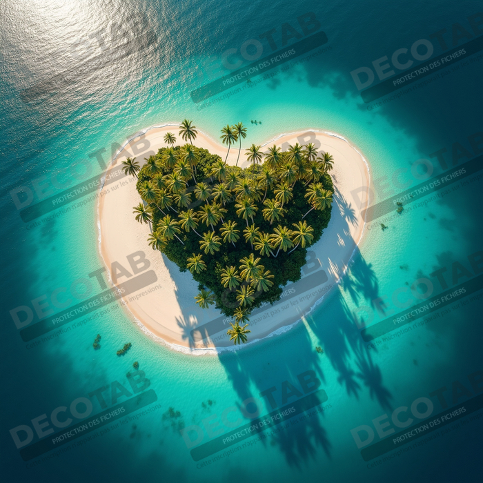 Tableau paysage aérien île déserte paradisiaque