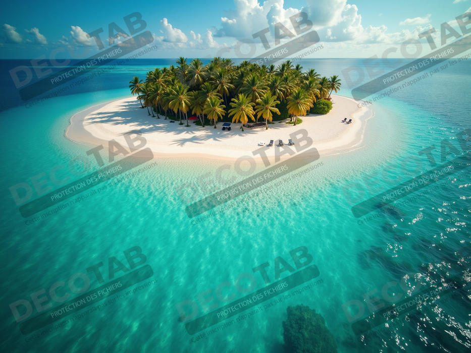 Tableau paysage aérien île déserte paradisiaque