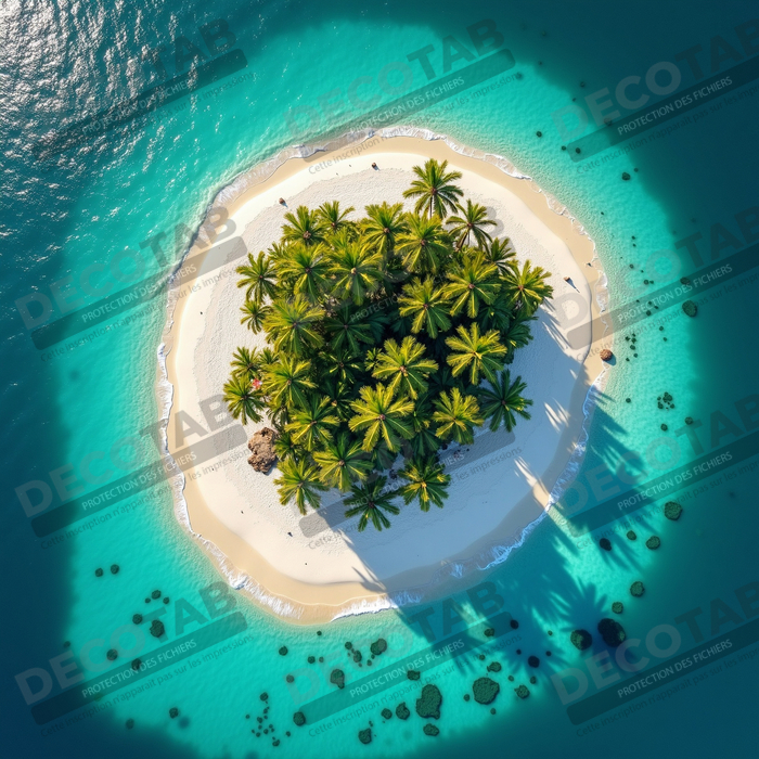 Tableau paysage aérien île déserte paradisiaque