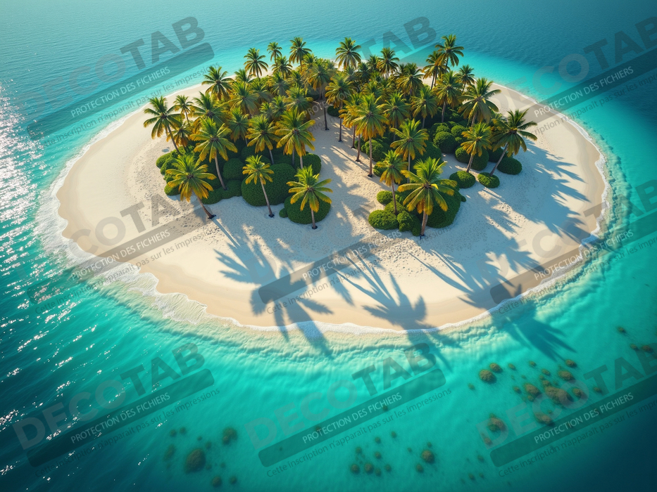 Tableau paysage aérien île déserte paradisiaque