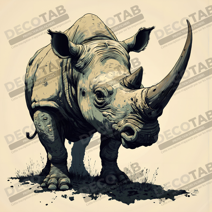 Tableau rhinocéros | Peinture rhinocéros moderne expressive