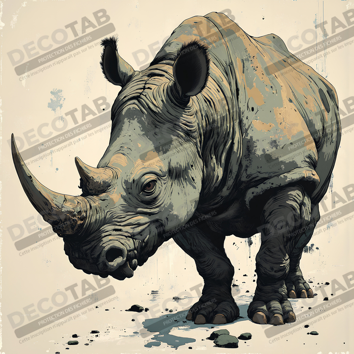Tableau rhinocéros | Peinture rhinocéros moderne expressive