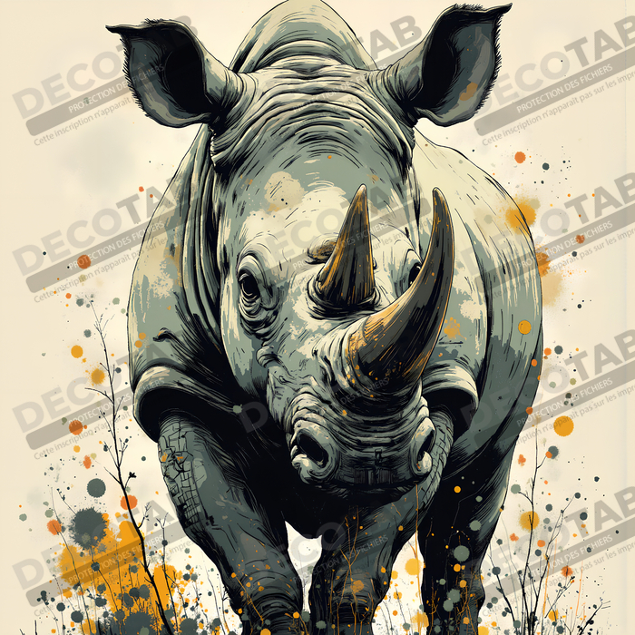 Tableau rhinocéros | Peinture rhinocéros moderne expressive