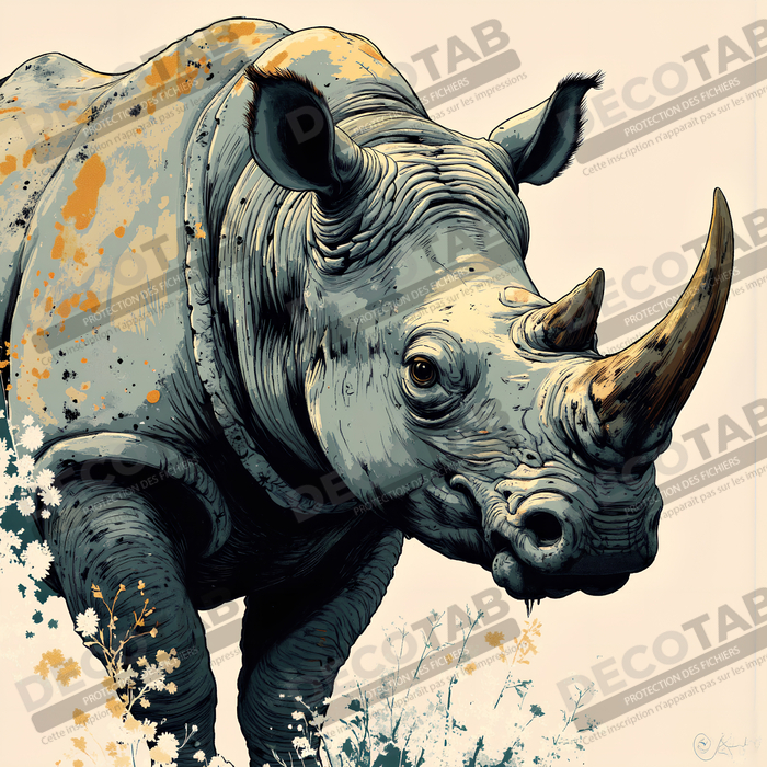 Tableau rhinocéros | Peinture rhinocéros moderne expressive