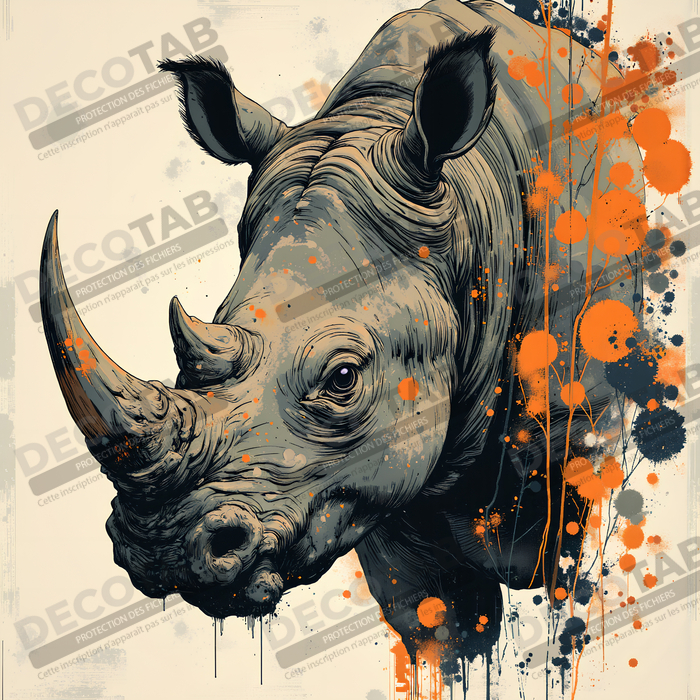Tableau rhinocéros | Peinture rhinocéros moderne expressive