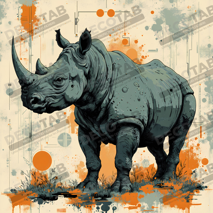 Tableau rhinocéros | Peinture rhinocéros moderne expressive