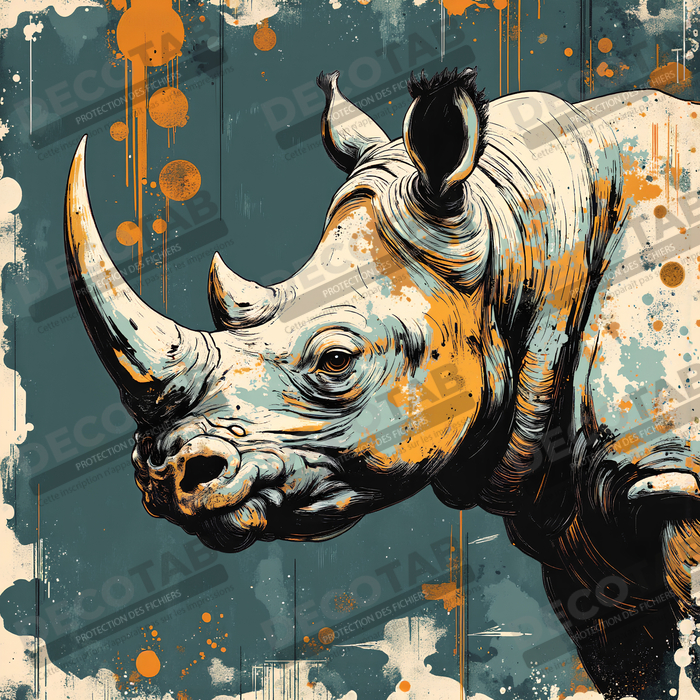 Tableau rhinocéros | Peinture rhinocéros moderne expressive