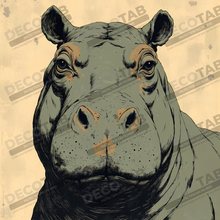 Tableau hippopotame - Peinture expressive moderne