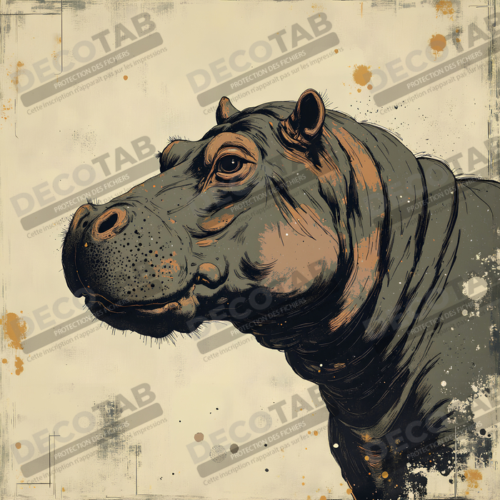 Tableau hippopotame - Peinture expressive moderne