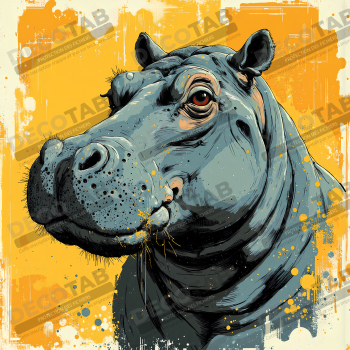 Tableau hippopotame - Peinture expressive moderne