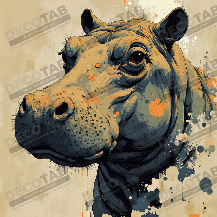 Tableau hippopotame - Peinture expressive moderne