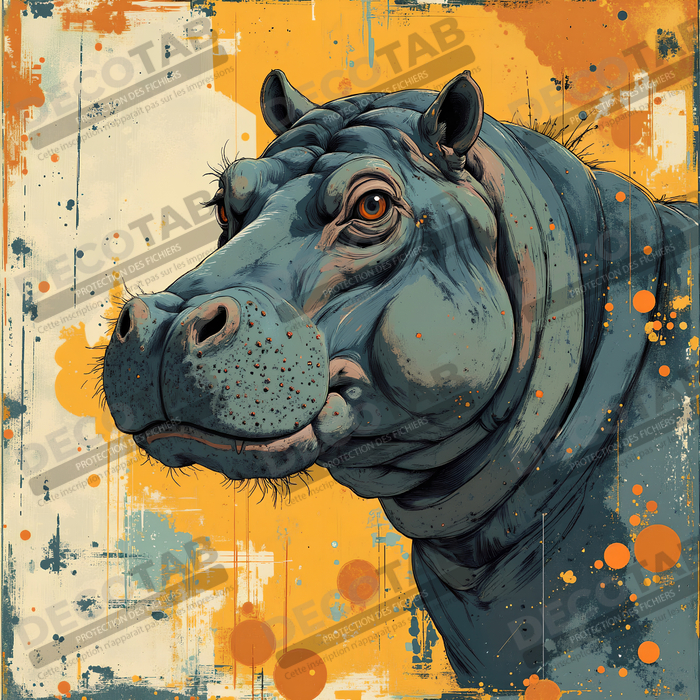 Tableau hippopotame - Peinture expressive moderne