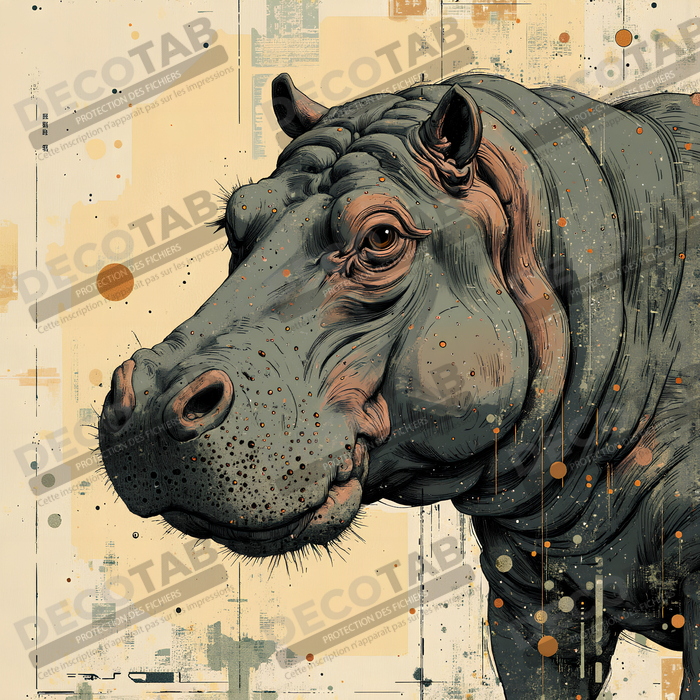 Tableau hippopotame - Peinture expressive moderne