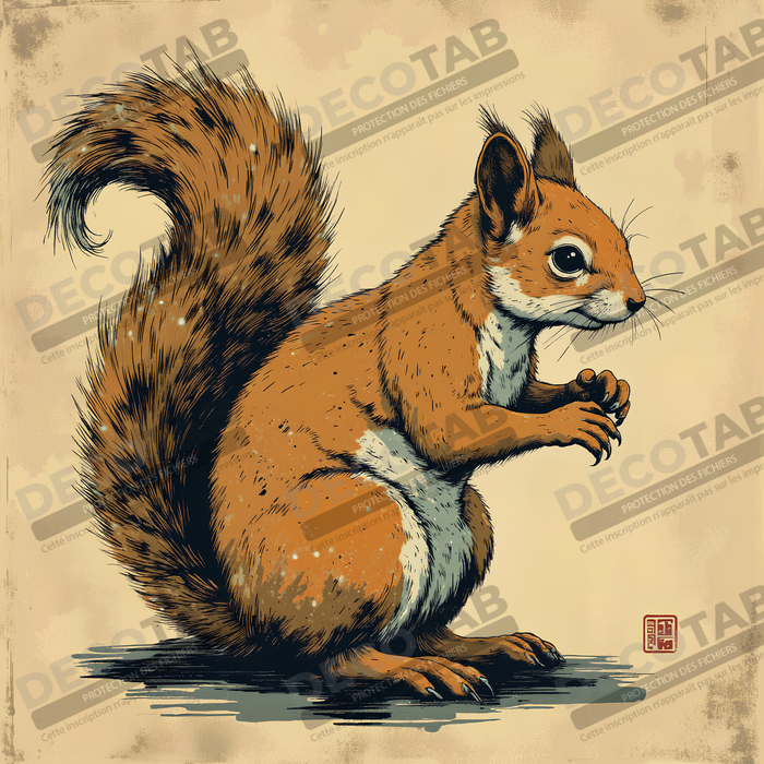 Tableau écureuil moderne - Peinture animalière expressive et graphique