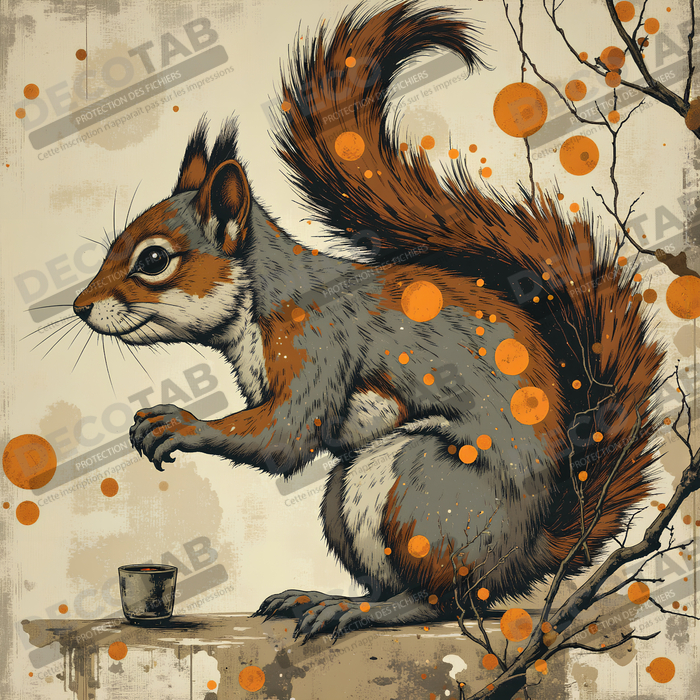 Tableau écureuil moderne - Peinture animalière expressive et graphique