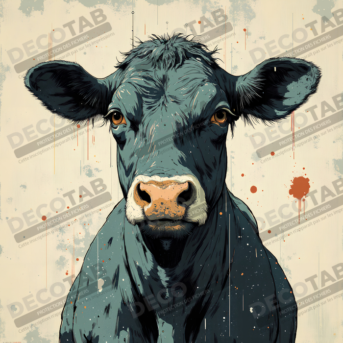 Tableau vache | Peinture moderne expressive vache