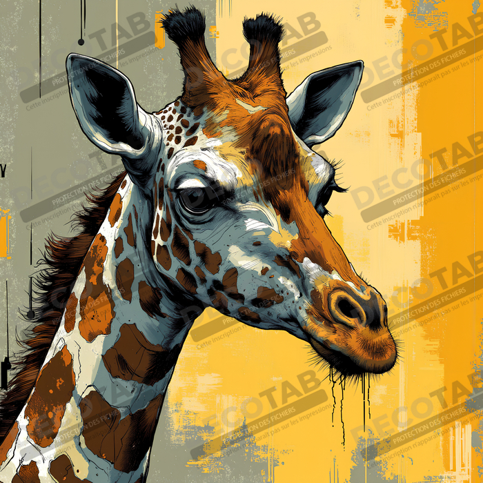 Tableau girafe moderne - Peinture animalière expressive et graphique