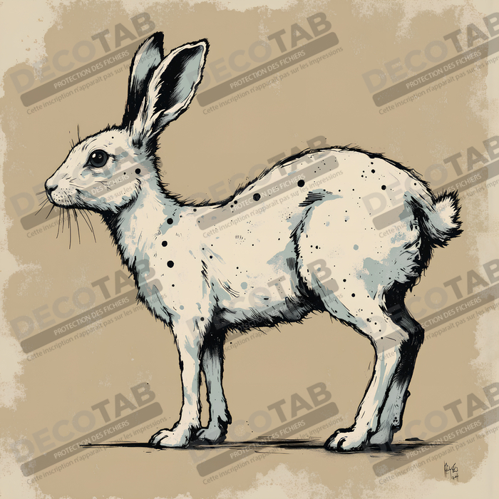 Tableau lapin moderne - Peinture animalière expressive et graphique