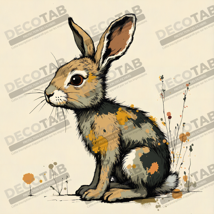 Tableau lapin moderne - Peinture animalière expressive et graphique