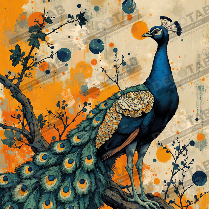 Tableau paon - Peinture expressive moderne