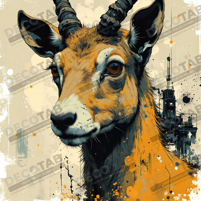 Tableau chèvre moderne - Peinture animalière expressive et graphique