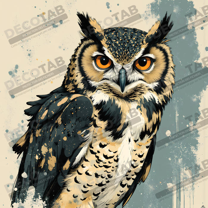 Tableau hibou moderne - Peinture animalière expressive et graphique
