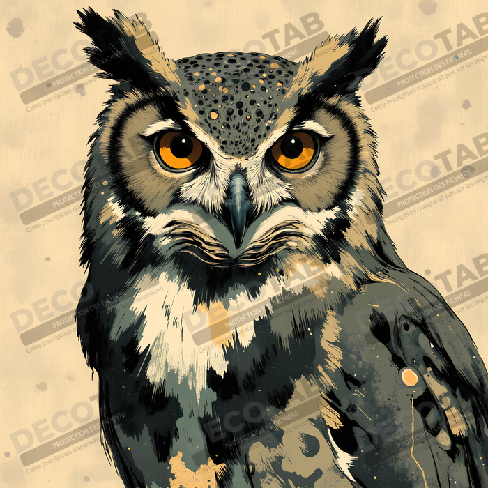 Tableau hibou moderne - Peinture animalière expressive et graphique