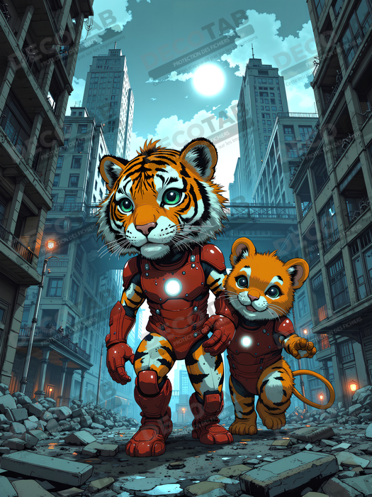 Tableau tigre super-héros coloré | Décoration pop et SF