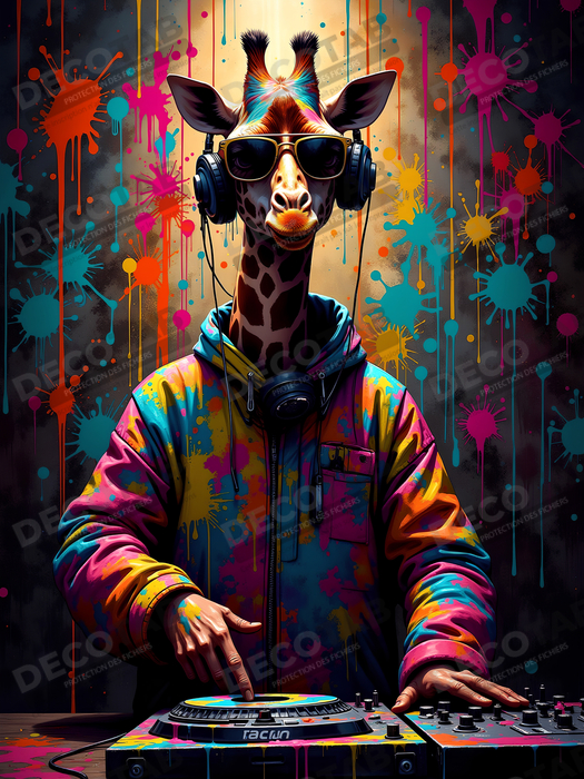 Tableau girafe graffiti - Décoration urbaine haute en couleurs