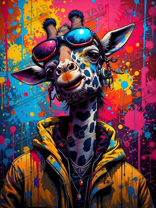 Tableau girafe graffiti - Décoration urbaine haute en couleurs