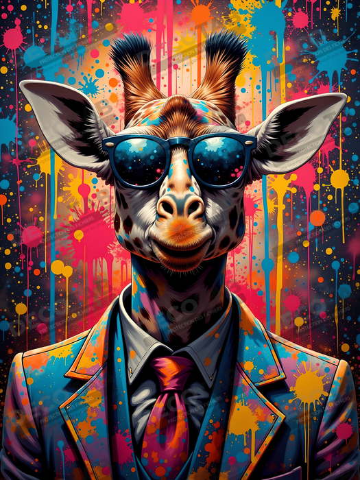 Tableau girafe graffiti - Décoration urbaine haute en couleurs