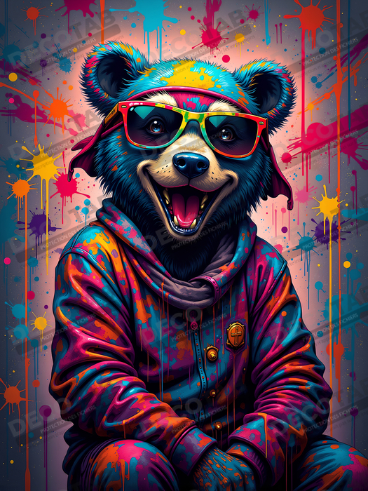 Tableau ours graffiti - Art urbain coloré et percutant