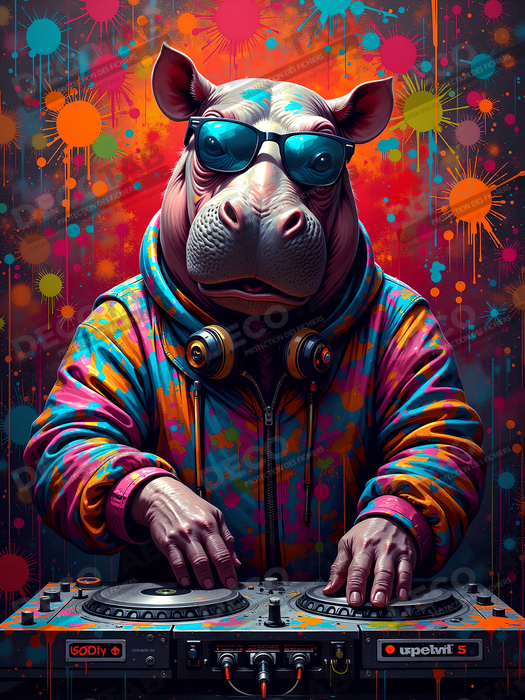 Tableau hippopotame graffiti - Art mural coloré et extravagant