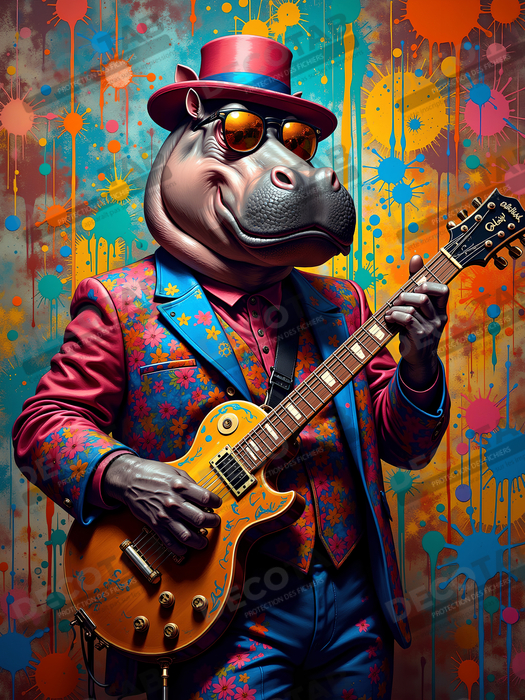 Tableau hippopotame graffiti - Art mural coloré et extravagant