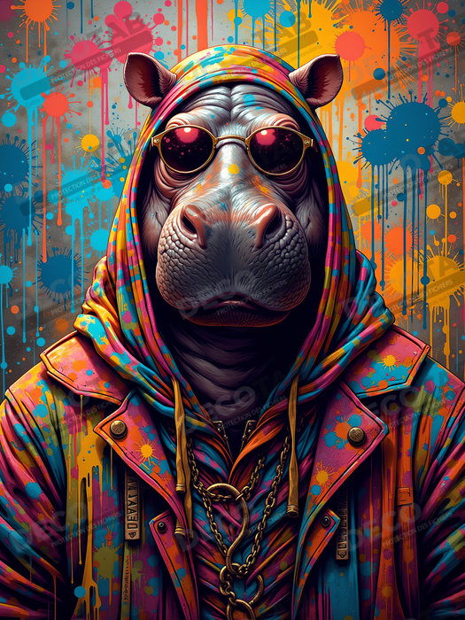 Tableau hippopotame graffiti - Art mural coloré et extravagant