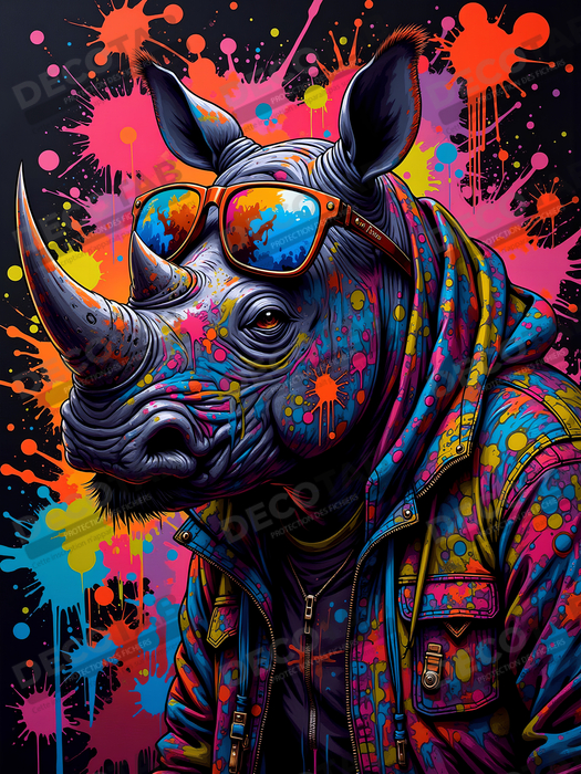 Tableau rhinocéros graffiti - Art mural sauvage et explosif