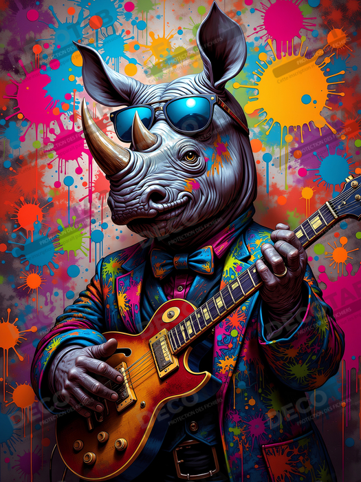 Tableau rhinocéros graffiti - Art mural sauvage et explosif