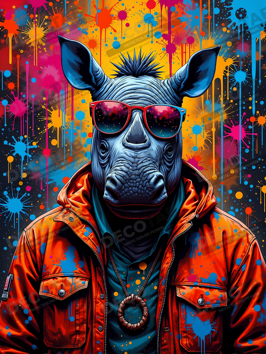 Tableau rhinocéros graffiti - Art mural sauvage et explosif