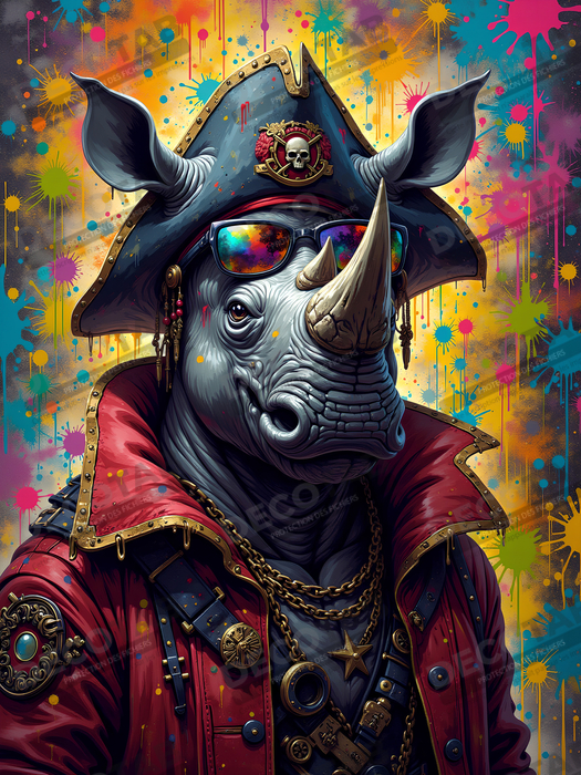 Tableau rhinocéros graffiti - Art mural sauvage et explosif