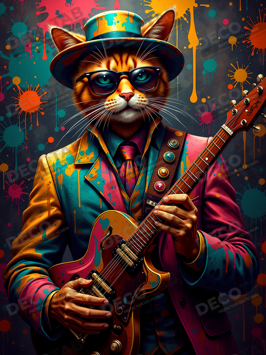Tableau chat graffiti - Art mural urbain pop et artistique