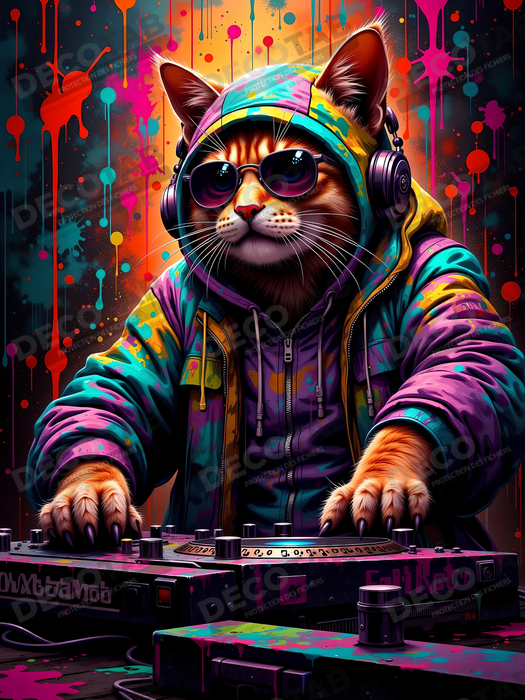 Tableau chat graffiti - Art mural urbain pop et artistique