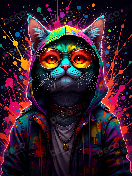 Tableau chat graffiti - Art mural urbain pop et artistique