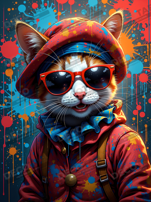 Tableau chat graffiti - Art mural urbain pop et artistique