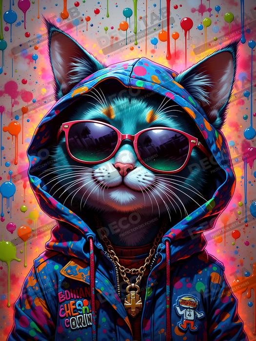 Tableau chat graffiti - Art mural urbain pop et artistique