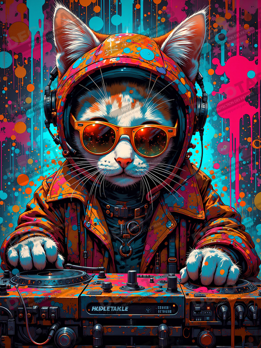 Tableau chat graffiti - Art mural urbain pop et artistique